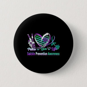 Badge Rond 5 Cm Ruban de cœur Rose Paix Amour Santé mentale Suicid