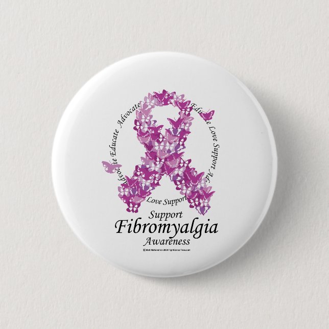 Badge Rond 5 Cm Ruban de fibromyalgie des papillons (Devant)