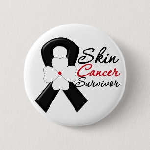 Badge Rond 5 Cm Ruban de fleur de survivant de cancer de la peau