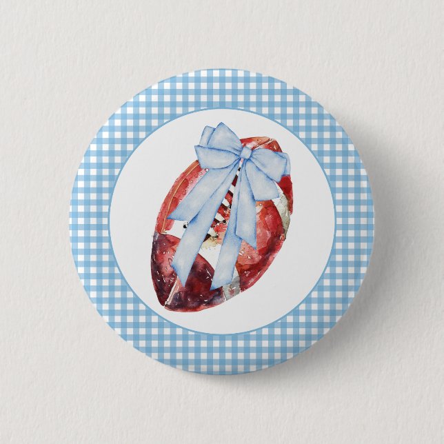 Badge Rond 5 Cm Ruban de football En vichy bleu (Devant)