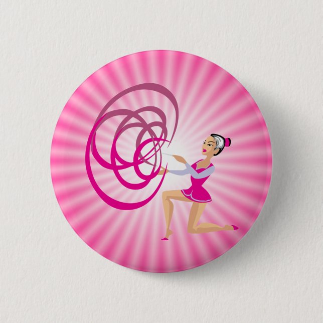 Badge Rond 5 Cm Ruban de gymnastique Rythmique Rose (Devant)