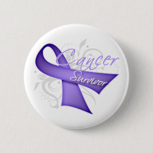 Badge Rond 5 Cm Ruban de lavande - survivant de Cancer