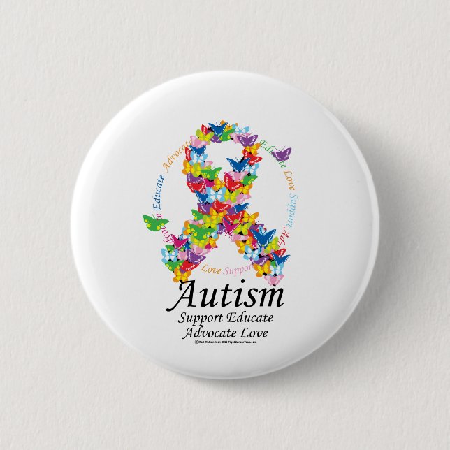 Badge Rond 5 Cm Ruban de papillon d'autisme (Devant)