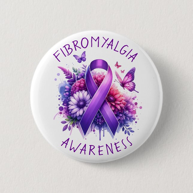 Badge Rond 5 Cm Ruban de sensibilisation à la fibromyalgie (Devant)