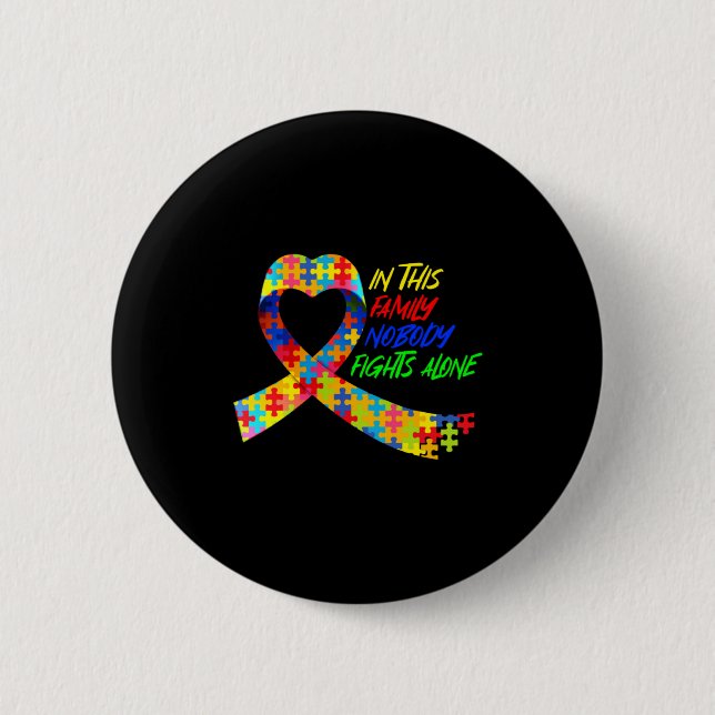 Badge Rond 5 Cm Ruban de sensibilisation à l'autisme Dans cette fa (Devant)