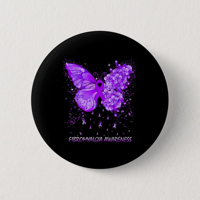 Badge Rond 5 Cm Ruban de sensibilisation aux fibromyalgies papillo (Devant)