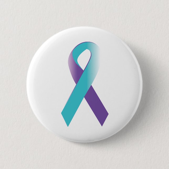 Badge Rond 5 Cm Ruban de sensibilisation Turquoise et violette (Devant)