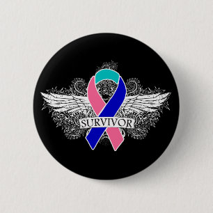 Badge Rond 5 Cm Ruban de SURVIVANT à ailes par cancer de la