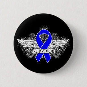 Badge Rond 5 Cm Ruban de SURVIVANT à ailes par cancer du colon
