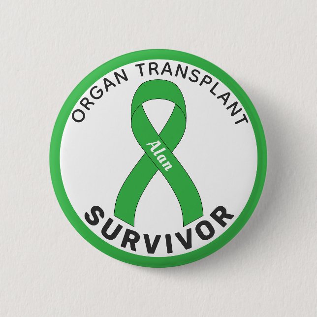 Badge Rond 5 Cm Ruban de survivant de greffe d'organe Bouton blanc (Devant)