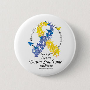 Badge Rond 5 Cm Ruban de syndrome de Down des papillons