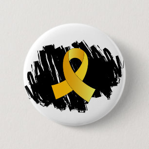 Badge Rond 5 Cm Ruban d'or de Cancer d'enfance avec le griffonnage