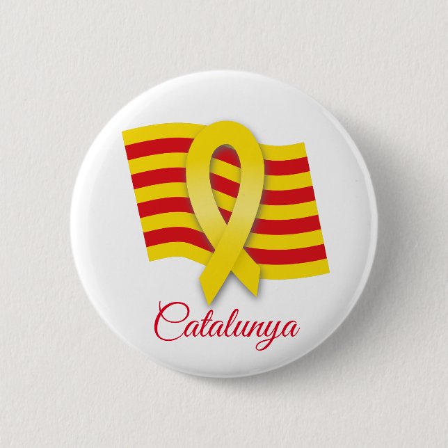 Badge Rond 5 Cm Ruban et drapeau catalans (Devant)