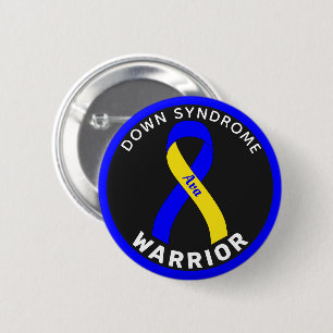 Badge Rond 5 Cm Ruban Guerrier Syndrome de Down Bouton Noir