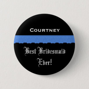 Badge Rond 5 Cm Ruban noir et bleu de la meilleure demoiselle