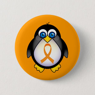 Badge Rond 5 Cm Ruban orange de pingouin de cadeau de conscience