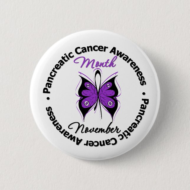 Badge Rond 5 Cm Ruban papillon - Mois du cancer pancréatique (Devant)
