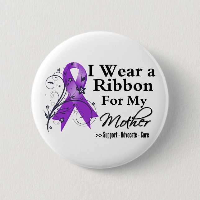 Badge Rond 5 Cm Ruban pourpre mère - Cancer du pancréas (Devant)