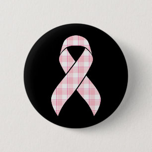 Badge Rond 5 Cm Ruban rose à carreaux pour la sensibilisation au c