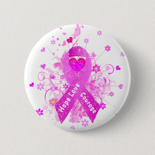 Badge Rond 5 Cm Ruban Rose Cancer du Sein