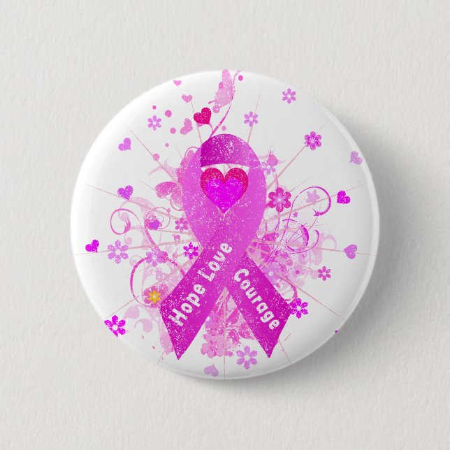 Badge Rond 5 Cm Ruban Rose Cancer du Sein (Devant)