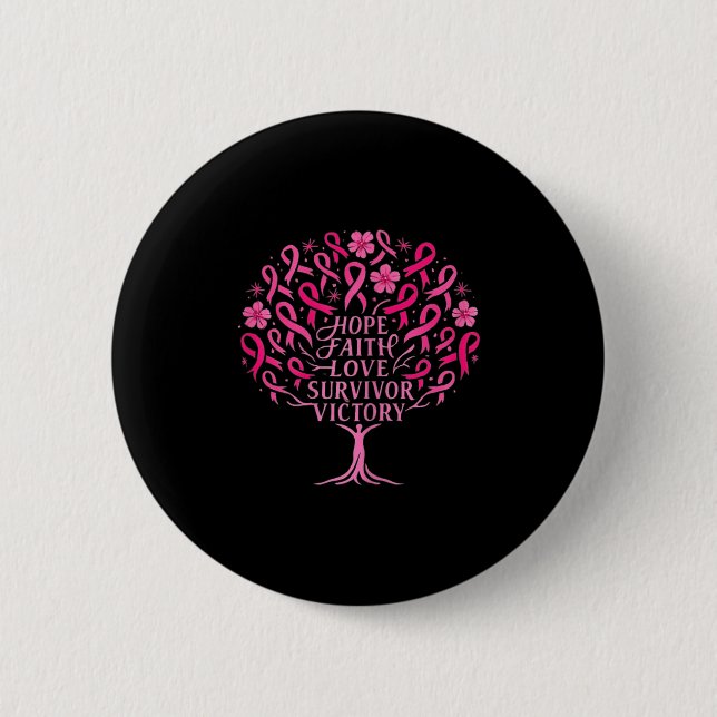 Badge Rond 5 Cm Ruban rose Cancer du sein Survivant Hope Faith Lov (Devant)