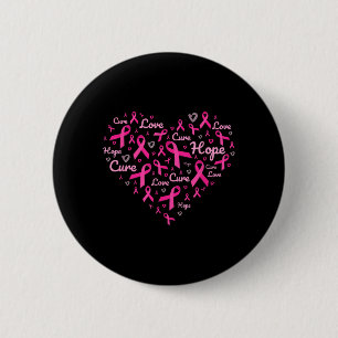 Badge Rond 5 Cm Ruban Rose Cœur de Sensibilisation au Cancer du Se