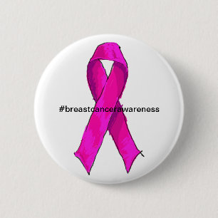 Badge Rond 5 Cm Ruban Rose de Sensibilisation au Cancer du Sein