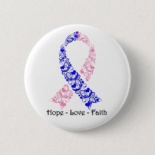 Badge Rond 5 Cm Ruban rose et bleu d'espoir de conscience