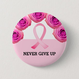 Badge Rond 5 Cm Ruban rose et Rose Sensibilisation au cancer du se