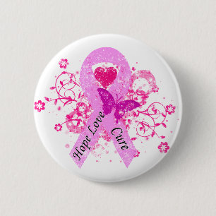 Badge Rond 5 Cm Ruban rose Hope Love Cure