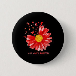 Badge Rond 5 Cm Ruban rouge Papillon Marguerite Sensibilisation au