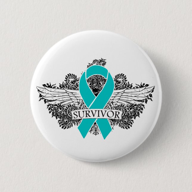 Badge Rond 5 Cm Ruban SURVIVANT AIGU Cancer de l'ovaire (Devant)