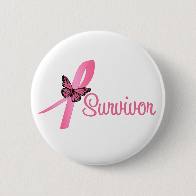 Badge Rond 5 Cm Ruban survivant du cancer du sein (Devant)