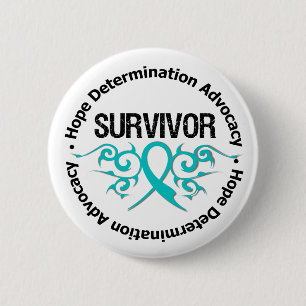 Badge Rond 5 Cm Ruban Tribal Survivant du cancer de l'ovaire