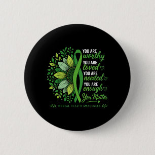 Badge Rond 5 Cm Ruban Vert Soutien à la Santé Mentale
