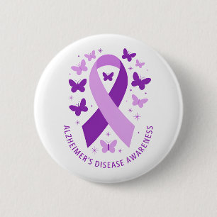 Badge Rond 5 Cm Ruban Violet de Sensibilisation à la Maladie d'Alz
