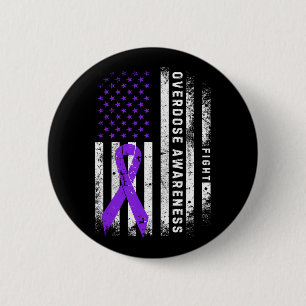 Badge Rond 5 Cm Ruban Violet de Sensibilisation au Surdosage Drape