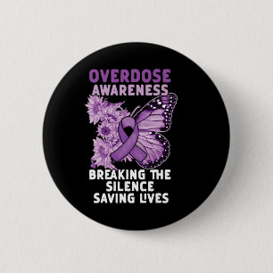 Badge Rond 5 Cm Ruban Violet de Sensibilisation au Surdosage et à