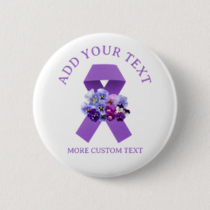Badge Rond 5 Cm Ruban Violet Floral Personnalisé de Sensibilisatio