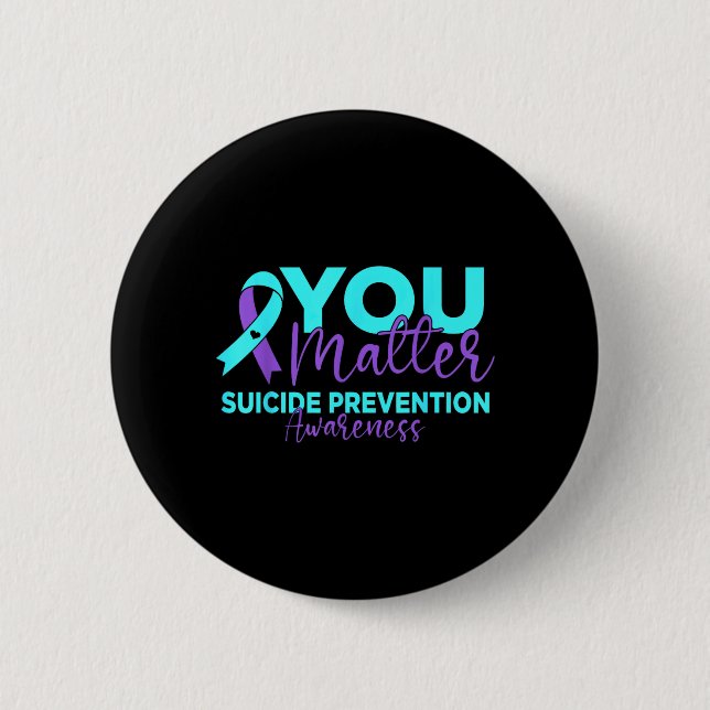 Badge Rond 5 Cm Ruban violet sarcelle de sensibilisation à la prév (Devant)