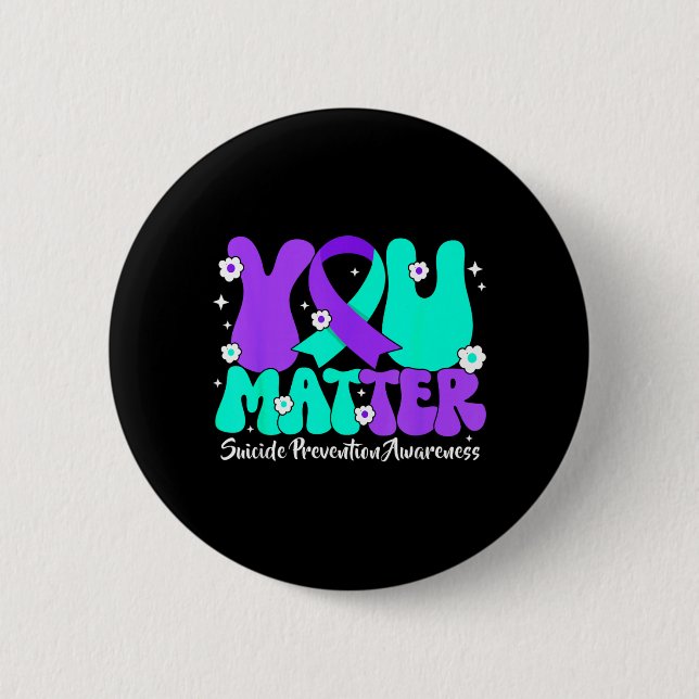 Badge Rond 5 Cm Ruban violet sarcelle de sensibilisation à la prév (Devant)