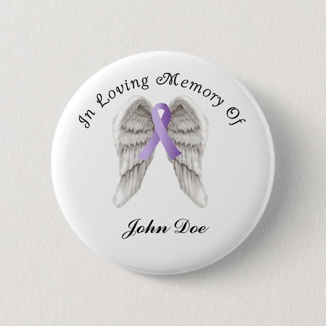 Badge Rond 5 Cm Ruban Violet Tout Cancer En Mémoire (Devant)