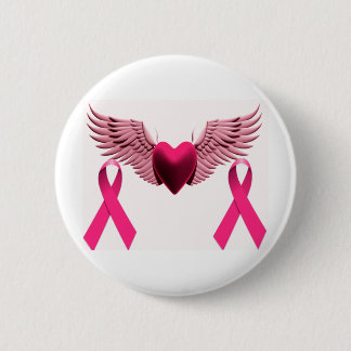 Badge Rond 5 Cm Rubans et coeur roses de l'amour et de l'appui