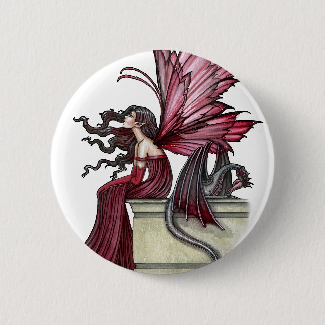 Badge Rond 5 Cm Ruby Gothic Red Fairy and Dragon (Devant)
