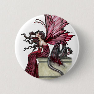 Badge Rond 5 Cm Ruby Gothic Red Fairy and Dragon