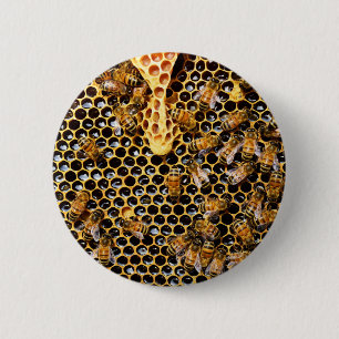 Badge Rond 5 Cm Ruche d'abeilles avec peigne d'abeille