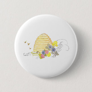 Badge Rond 5 Cm Ruche de paille et de fleurs enroulées