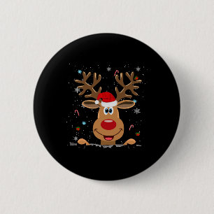 Badge Rond 5 Cm Rudolph Nez Rouge Renne Santa Noël