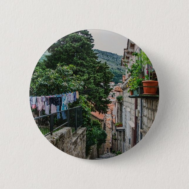 Badge Rond 5 Cm Rue de pierre étroite à Dubrovnik (Devant)
